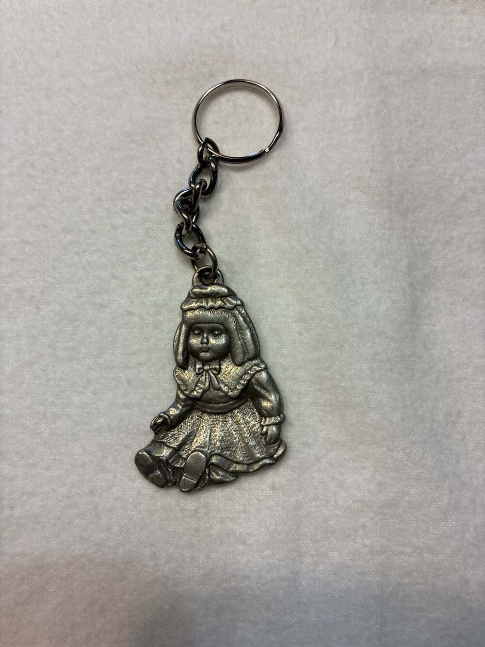 Rawcliffe Pewter 1983 Vintage "I Love Dolls" Keychain 3.5"